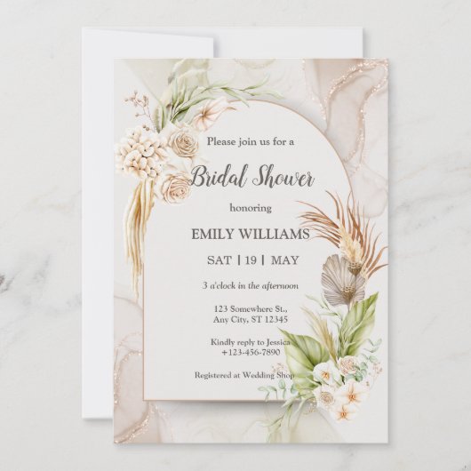 Elegant Boho Tropical Pampas Grass Bridal Shower Kaart (Voorkant)