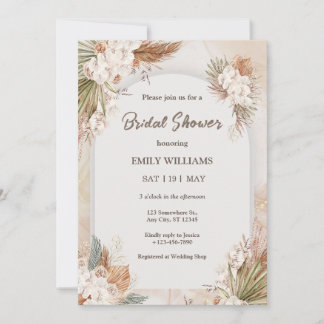 Elegant Boho Tropical Pampas Grass Bridal Shower Kaart