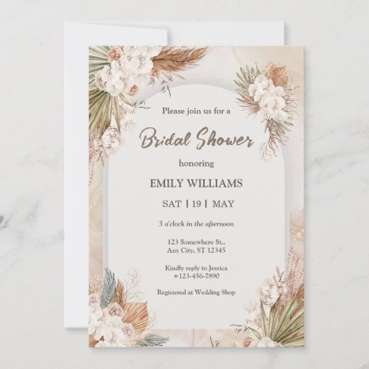 Elegant Boho Tropical Pampas Grass Bridal Shower Kaart (Voorkant)
