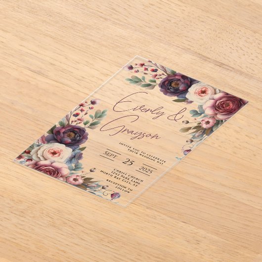 Elegant Boho Victoriaans Rose Boeket Acryl Uitnodigingen (Laagn)