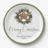 Elegant Boho Watercolor Christmas Wreath Plates Papieren Bordje (Voorkant)