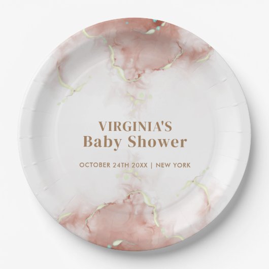 Elegant Boho Waterverf Agaat Goud Baby shower Papieren Bordje (Voorkant)