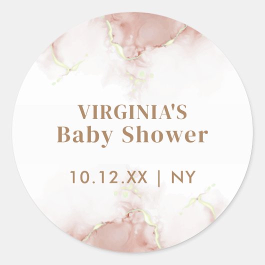 Elegant Boho Waterverf Agaat Goud Baby shower Ronde Sticker (Voorkant)