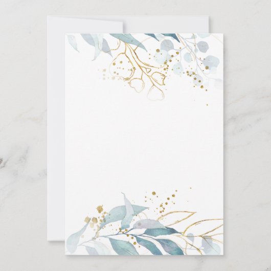 Elegant Boho Waterverf Blauw Bloemen Goud Bruiloft Kaart (Achterkant)