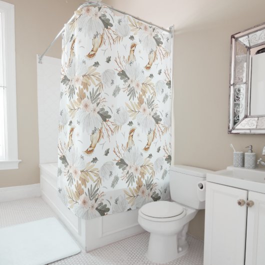 Elegant Boho Waterverf bloemen & vogels Douchegordijn (In situ)