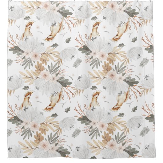 Elegant Boho Waterverf bloemen & vogels Douchegordijn (Voorkant)