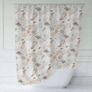 Elegant Boho Waterverf bloemen & vogels Douchegordijn