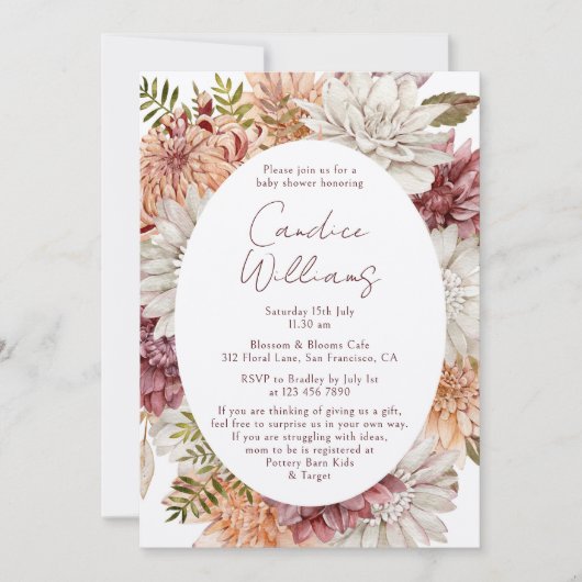 Elegant Boho Waterverf Bloemenkoppels Baby shower Kaart (Voorkant)