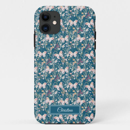 Elegant Boho Waterverf Bloemvlinder Monogram Case-Mate iPhone Case (Achterkant)
