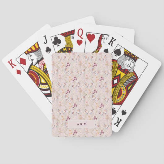 Elegant Boho Waterverf Bloemvlinder Monogram Pokerkaarten (Achterkant)