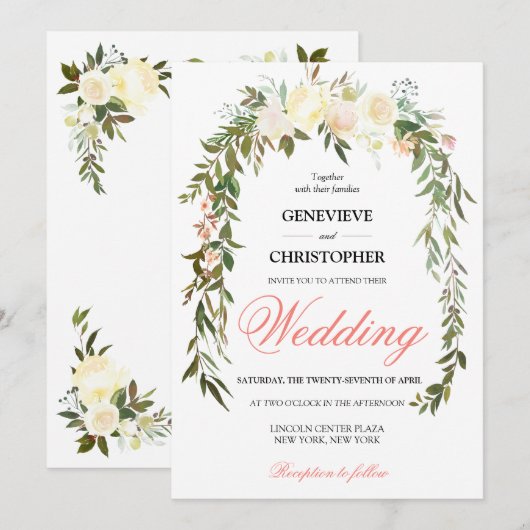 Elegant Boho Waterverf Coral Floral Kaart (Voorkant / Achterkant)