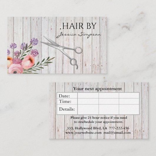 Elegant boho waterverf floral scissors wood afsprakenkaartje (Voorkant / Achterkant)