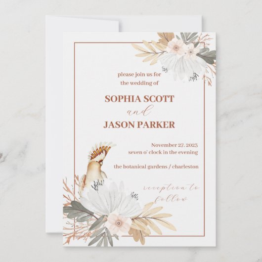 Elegant Boho Waterverf Flower Wedding Kaart (Voorkant)