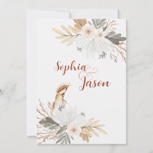 Elegant Boho Waterverf Flower Wedding Kaart (Achterkant)