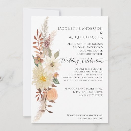 Elegant BOHO Waterverf Herfst Floral Pampas Grass Kaart (Voorkant)