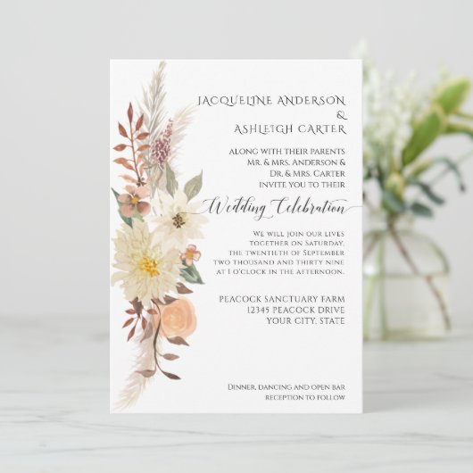 Elegant BOHO Waterverf Herfst Floral Pampas Grass Kaart (Staand voorkant)