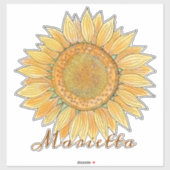 Elegant Boho Waterverf Sunflower Art, gepersonalis Sticker (Vel)