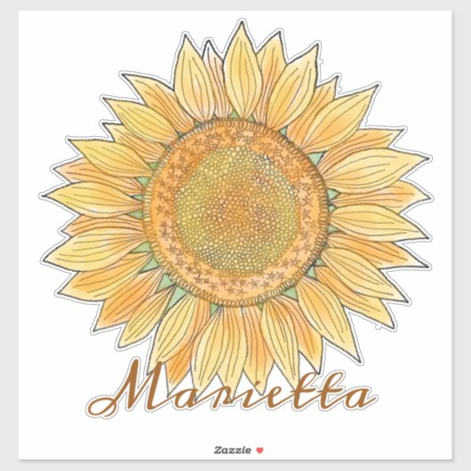 Elegant Boho Waterverf Sunflower Art, gepersonalis Sticker (Vel)