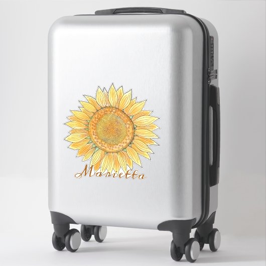 Elegant Boho Waterverf Sunflower Art, gepersonalis Sticker (Koffer)