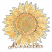 Elegant Boho Waterverf Sunflower Art, gepersonalis Sticker (Voorkant)