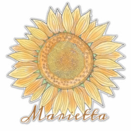 Elegant Boho Waterverf Sunflower Art, gepersonalis Sticker