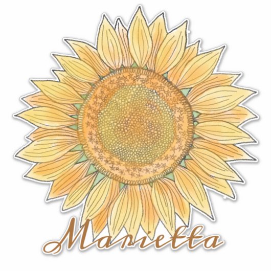 Elegant Boho Waterverf Sunflower Art, gepersonalis Sticker (Voorkant)