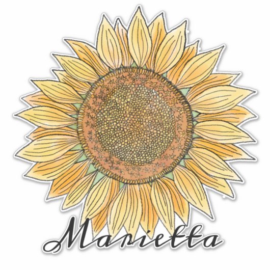 Elegant Boho Waterverf Sunflower Art, gepersonalis Sticker (Voorkant)
