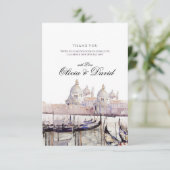 Elegant Boho Waterverf Venetië Script Bruiloft Bedankkaart (Staand voorkant)