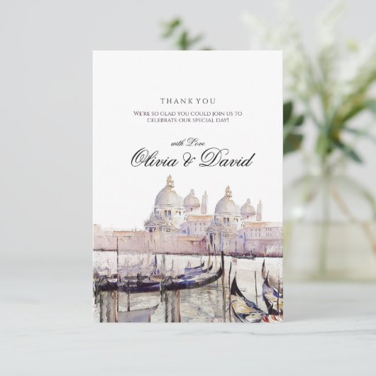 Elegant Boho Waterverf Venetië Script Bruiloft Bedankkaart (Staand voorkant)