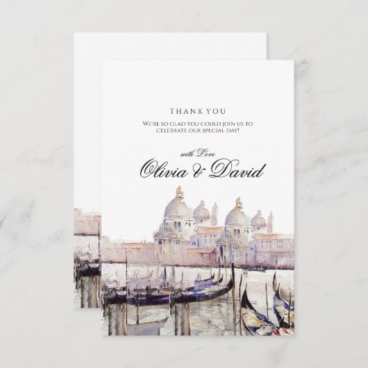 Elegant Boho Waterverf Venetië Script Bruiloft Bedankkaart (Voorkant / Achterkant)