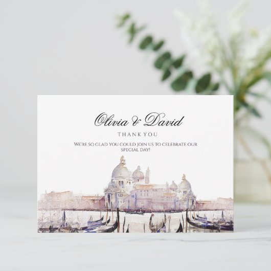 Elegant Boho Waterverf Venetië Script Bruiloft Bedankkaart (Staand voorkant)