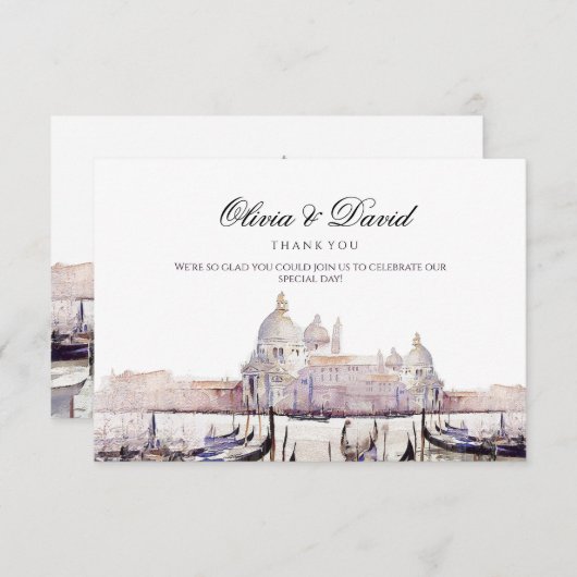 Elegant Boho Waterverf Venetië Script Bruiloft Bedankkaart (Voorkant / Achterkant)