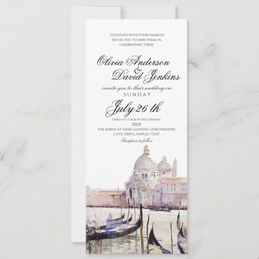 Elegant Boho Waterverf Venetië Script Bruiloft Kaart (Voorkant)