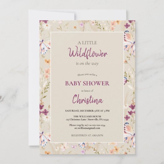 Elegant Boho Waterverf Wildflower Baby shower Kaart (Voorkant)