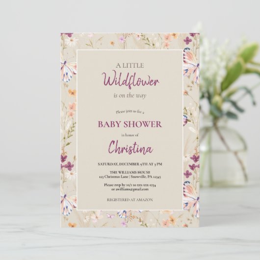 Elegant Boho Waterverf Wildflower Baby shower Kaart (Staand voorkant)