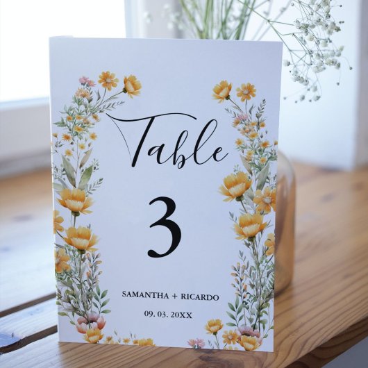 Elegant Boho Weadow Ivory Wildflower Wedding Tab Kaart
