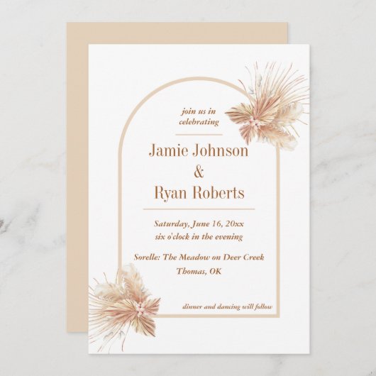 Elegant Boho Wedding Invitation Kaart (Voorkant / Achterkant)
