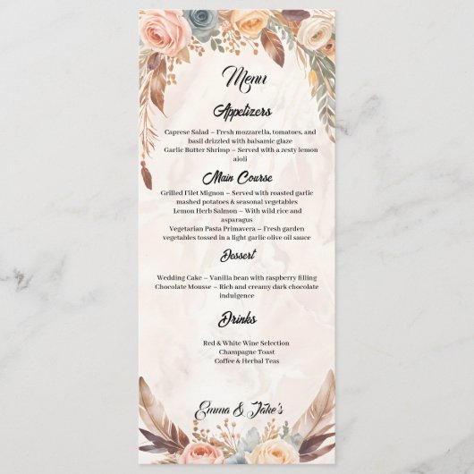 Elegant Boho Wedding Menu (Voorkant)