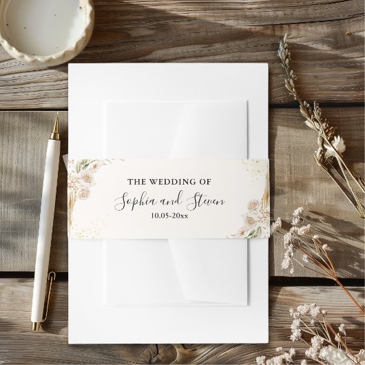 Elegant Boho Wedding with Beige & Yellow Flowers Uitnodigingen Wikkel