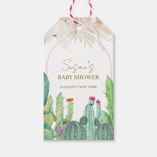 Elegant Boho Western Cactus Arch Baby shower Cadeaulabel (Voorkant)
