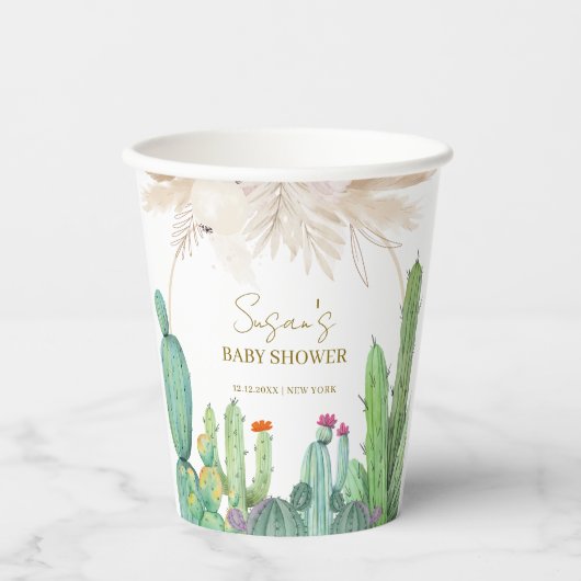 Elegant Boho Western Cactus Arch Baby shower Papieren Bekers (Voorkant)