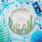 Elegant Boho Western Cactus Arch Baby shower Papieren Bordje (Feest)
