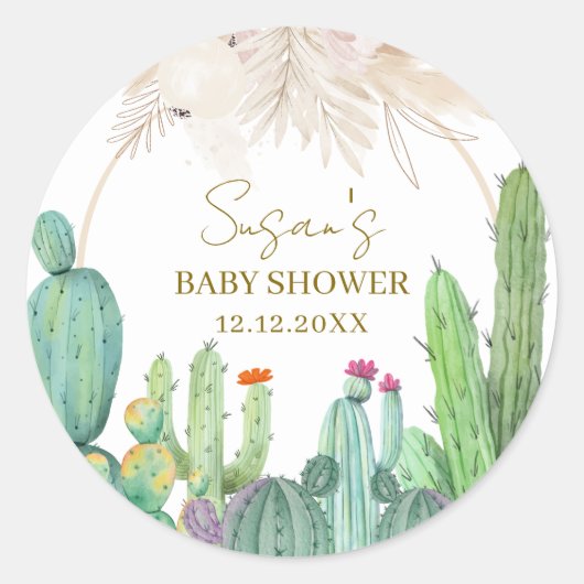 Elegant Boho Western Cactus Arch Baby shower Ronde Sticker (Voorkant)