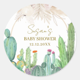 Elegant Boho Western Cactus Arch Baby shower Ronde Sticker