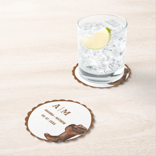 Elegant Boho Western Cowboy Bruiloft Dank u Kartonnen Onderzetters (Insitu)