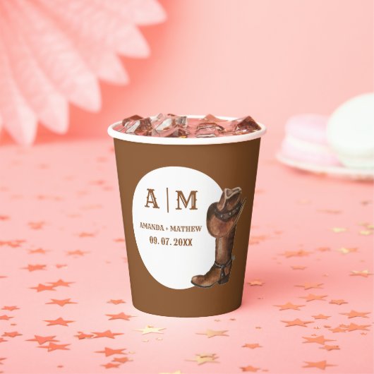 Elegant Boho Western Cowboy Bruiloft Dank u Papieren Bekers (Insitu)