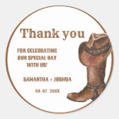 Elegant Boho Western Cowboy Bruiloft Dank u Ronde Sticker (Voorkant)