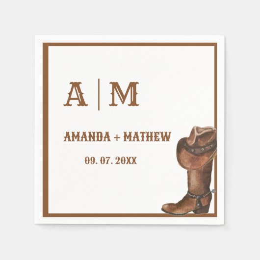 Elegant Boho Western Cowboy Bruiloft Dank u Servet (Voorkant)