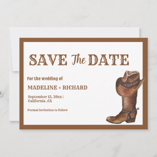 Elegant Boho Western Cowboy Bruiloft Save the date Kaart (Voorkant)