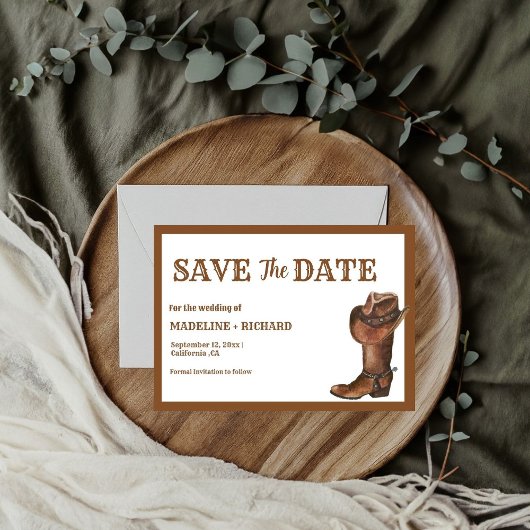 Elegant Boho Western Cowboy Bruiloft Save the date Kaart